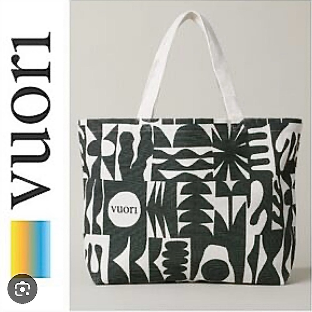 Vuori Dark Green and White Geometric Tote
